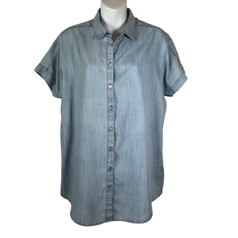 Soft Surroundings short sleeve button-down chambray tunic top size XS